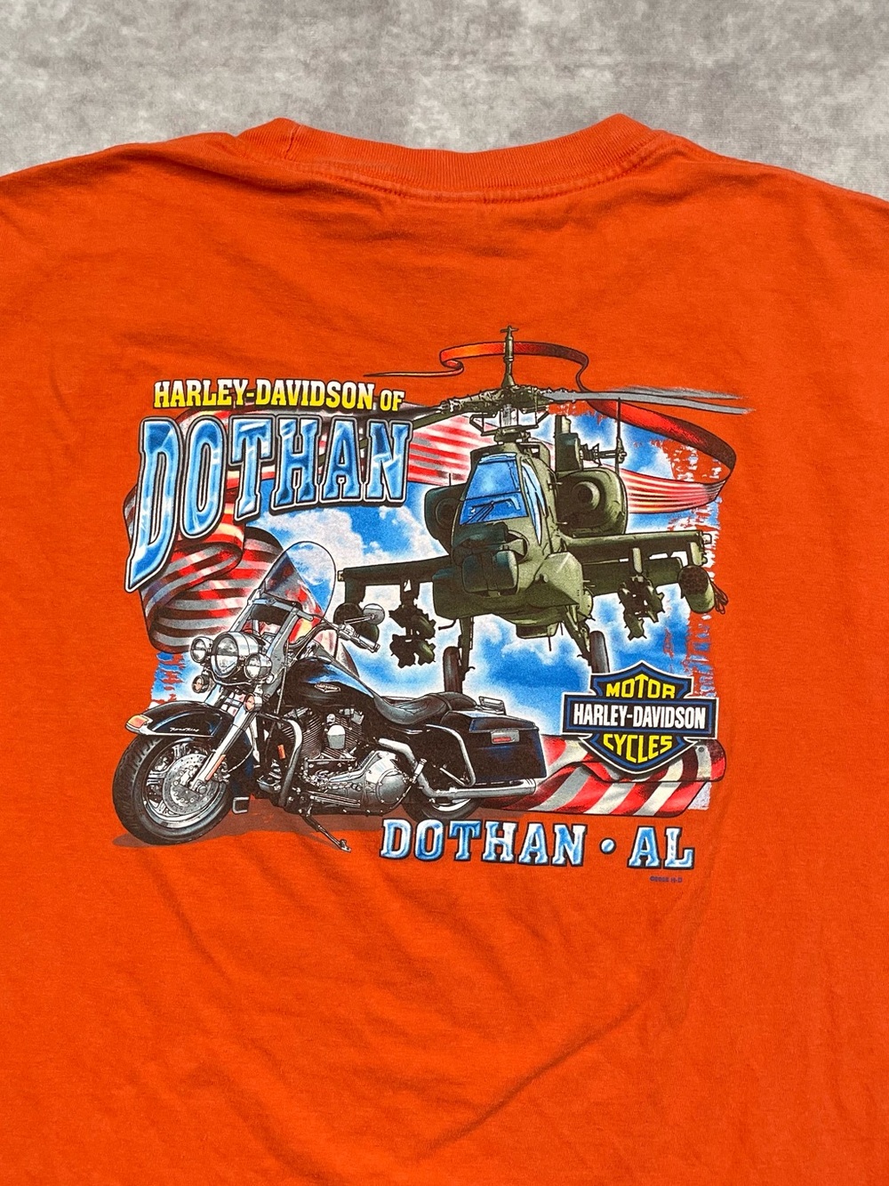 Harley Davidson T-Shirt Adult XL Orange Chopper Helicopter Biker Motorcycles Y2K